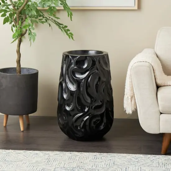 Large Black Wavy Textured Floor Vase {3}