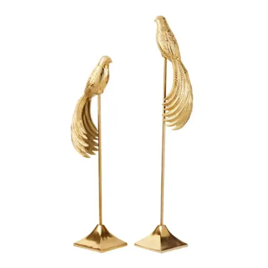 Set of 2 Gold Aluminum Eclectic Bird Sculpture, 32", 27" {3}