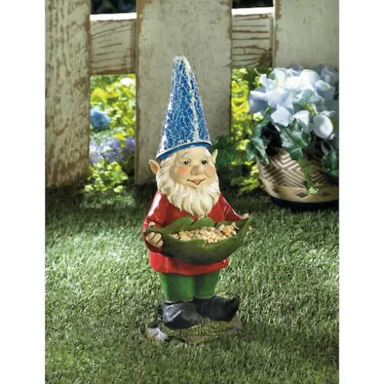 12.5" Bird Feeder Gnome Solar Statue {3}