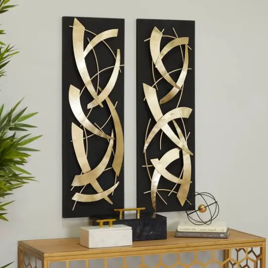 Black Wood Contemporary Wall Decor, Set of 2 36" x 12" x 2" {7}