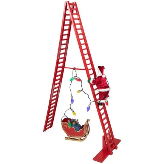4ft. Animated Lighted Musical Santa Climbing Ladder Christmas Decoration {4}