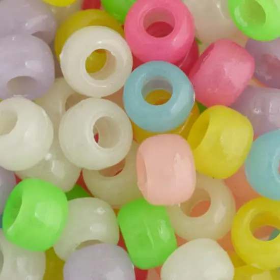 John Bead 9mm Plastic Pony Beads, 1,000ct. Assorted Glow-In-The-Dark {1}