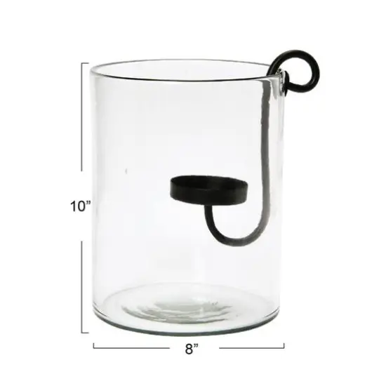 Hello Honey&reg; 9.5" Black Glass Hurricane with Metal Candle Holder {7}