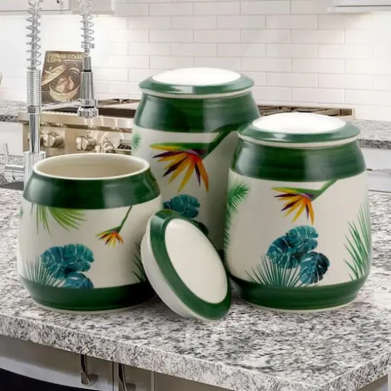 Elama Green 3-Piece Ceramic Kitchen Canister Collection {4}