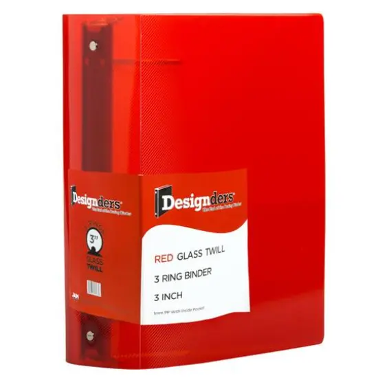 JAM Paper 3" Glass Twill Plastic 3-Ring Binder Red {2}