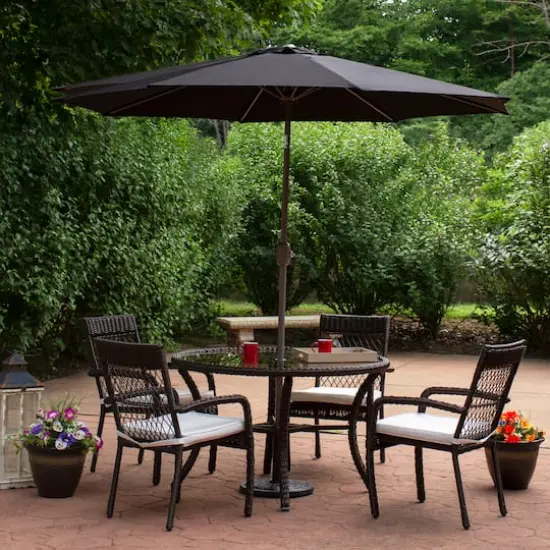 9ft. Outdoor Patio Market Umbrella with Hand Crank & Tilt Black/Brown {3}