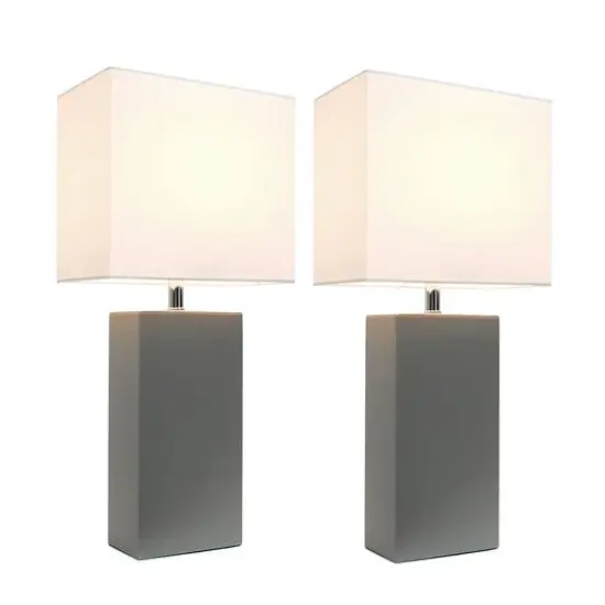 Elegant Designs&trade; 2 Pack Leather Table Lamps with White Shades Gray and White {3}