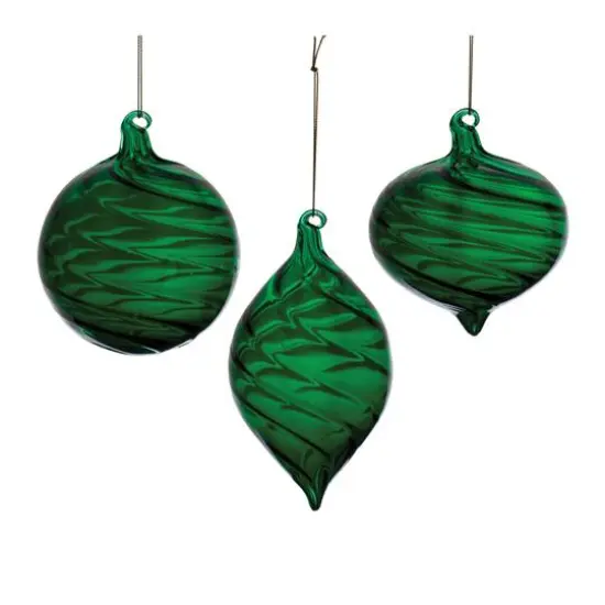Emerald Green Swirl Glass Ornaments Set {7}
