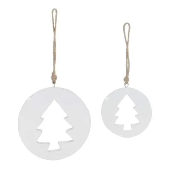 White Wood Pine Tree Cut-Out Ornaments Set {3}