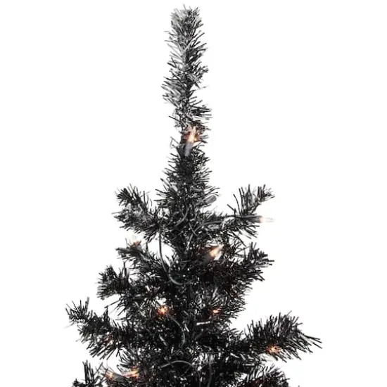 6ft. Pre-Lit Black Tinsel Artificial Christmas Tree, Clear Lights {5}