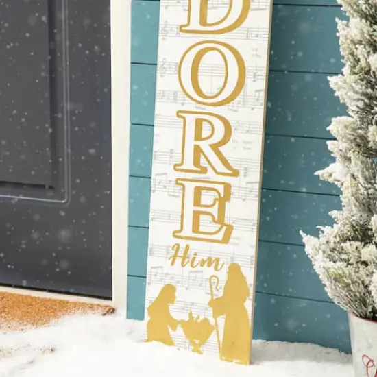 Glitzhome® 42" Wood "Let Us Adore Him" Nativity Porch Décor {6}