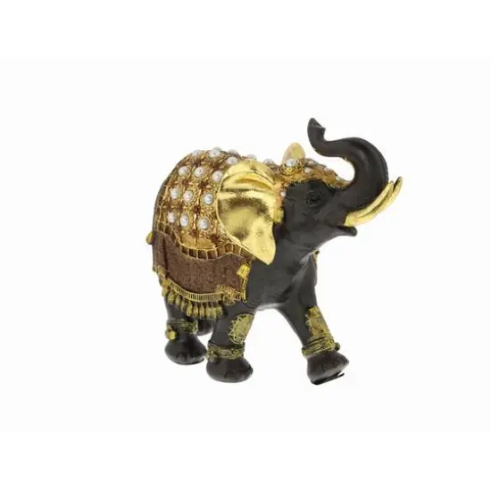 10" Brown Eclectic Polystone Elephant Sculpture {5}