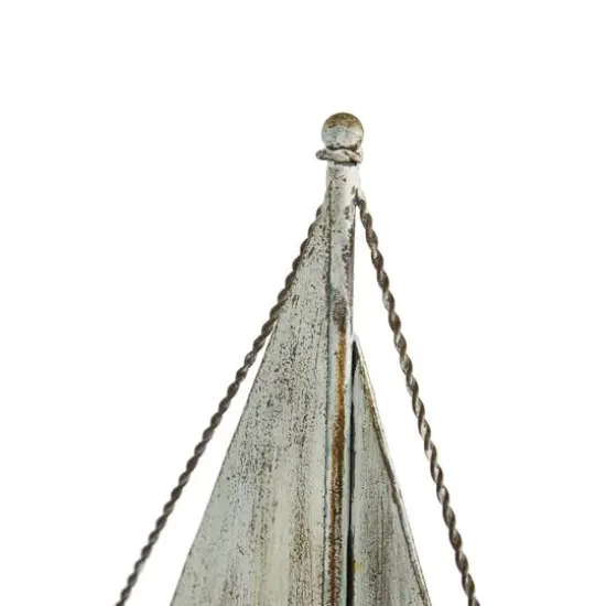 Set of 2 Blue Metal Coastal Sail Boat Sculpture, 17", 16" {7}