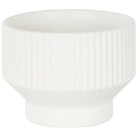 Linear Grooves Wide Ceramic Planter Set White {9}