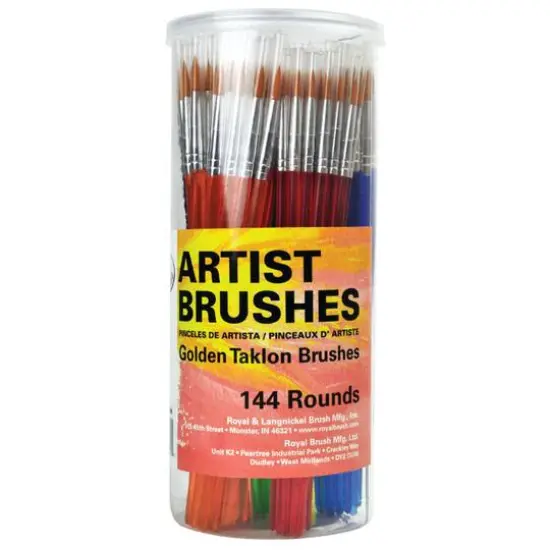 Royal Brush Rounds Golden Taklon Brushes Econo Canister, 144ct. {1}