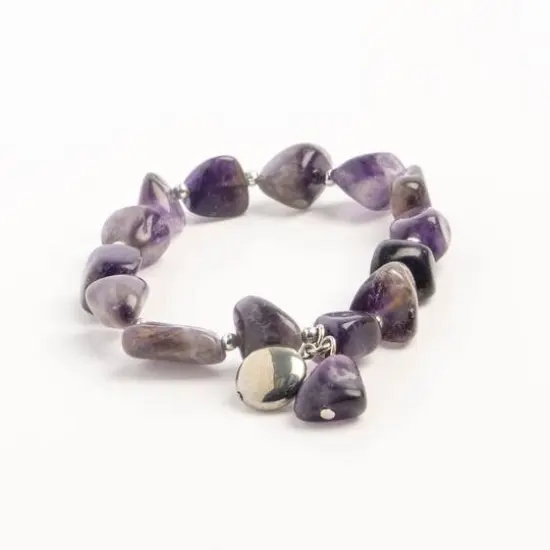 John Bead Amethyst Natural Purple Stone Bracelet with Circle Charm {4}