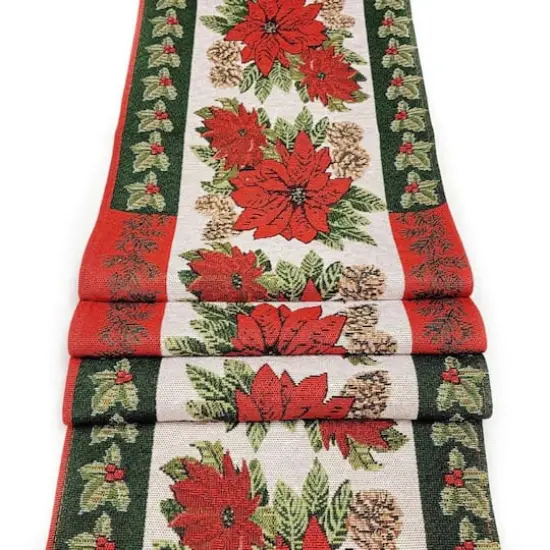 Wizardi 13.75" x 67" Poinsettia Christmas Table Runner {6}