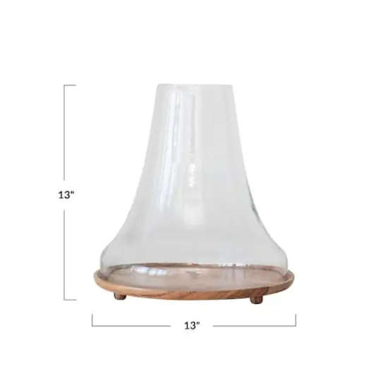 Hello Honey&reg; 13" Reclaimed Glass Cloche with Mango Wood Base {4}