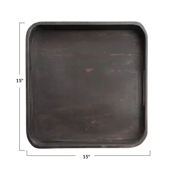 Hello Honey&reg; 15" Distressed Black Decorative Wood Tray with 2 Handles {1}