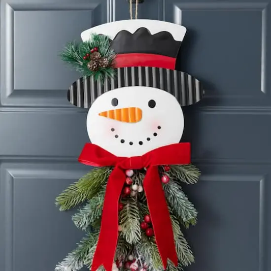 Glitzhome&reg; 25" Greenery Snowman Door Hanger {5}