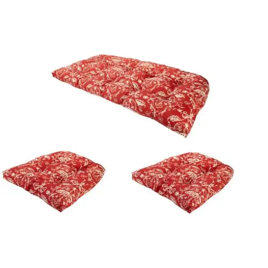 3 Piece Wicker Furniture Cushion Set Red/White Floral {3}