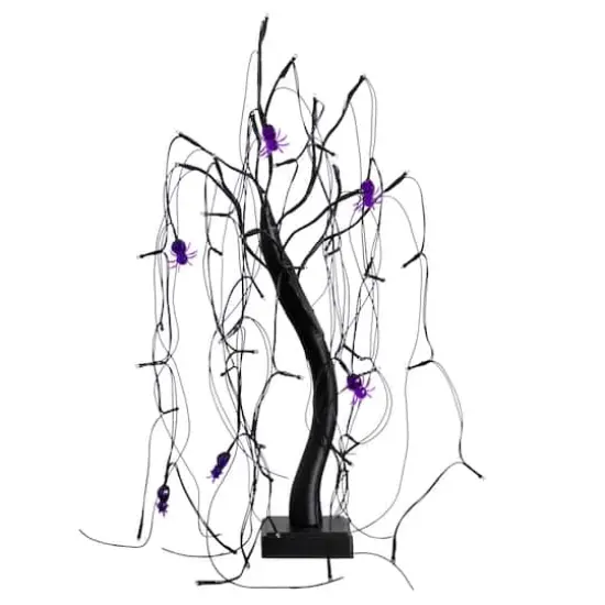 2ft. Pre-Lit Halloween Artificial Black Spooky Spider Willow Tree with 60 Orange & Purple LED Lights {1}