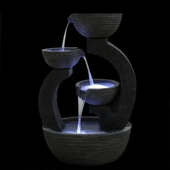 2.6ft. Black Lighted Three-Tier Outdoor Garden Water Fountain {4}
