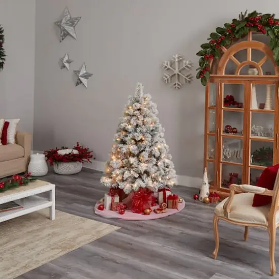 5ft. Pre-Lit Flocked Oregon Pine Artificial Christmas Tree, Clear Lights {10}