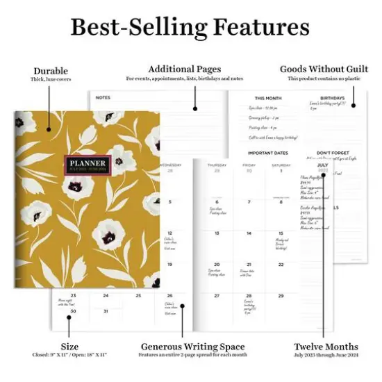 TF Publishing 2023-2024 Field of Goldenrod Large Monthly Planner {6}