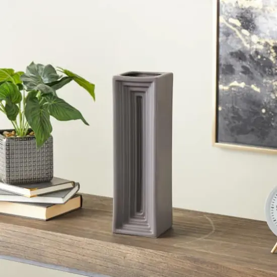 15" Black Rectangular Ceramic Vase {3}