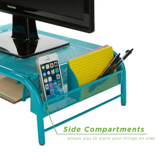 Mind Reader Metal Mesh Monitor Stand & Desk Organizer Turquoise {4}