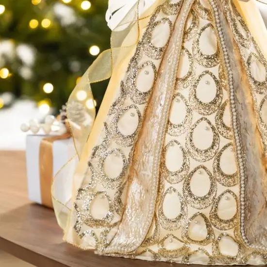 Glitzhome® 18.5"H Faux Fur & PVC Christmas Elegant Angel Tree Topper with Porcelain Face {7}