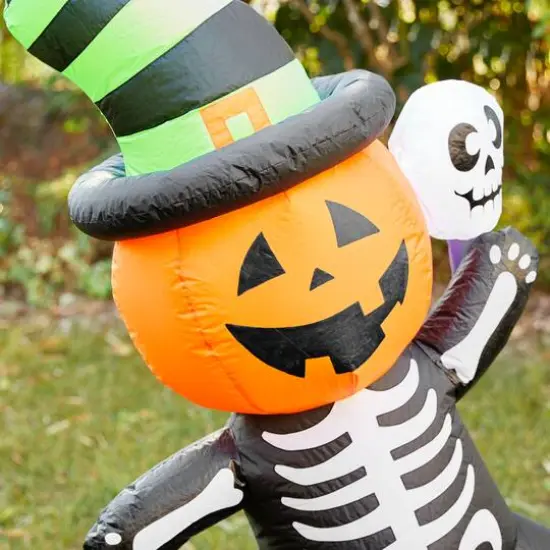 Glitzhome® 6ft. Lighted Halloween Jack-O'-Lantern Skeleton Rotating Inflatable Décor {8}