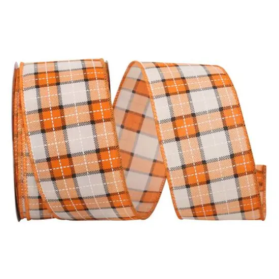 Reliant 2.5" x 20yd. Orange & White Plaid Stitch Wired Ribbon {1}