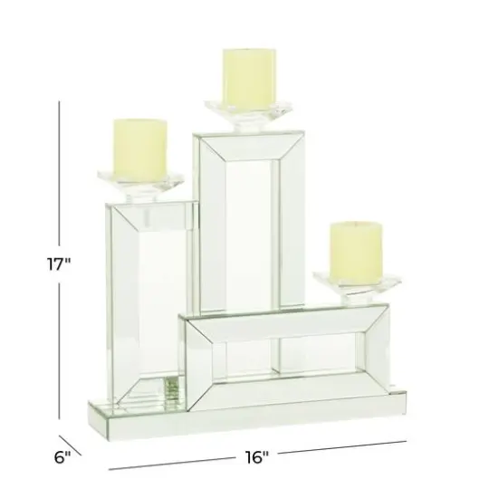 17" Silver Wood Glam Candlestick Holder {8}