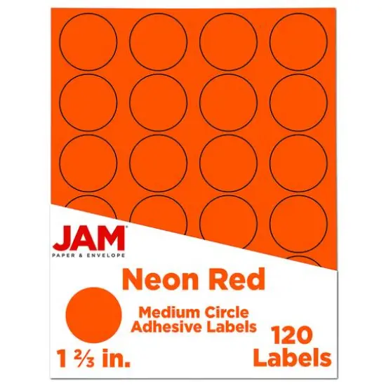 JAM Paper Circle Label Stickers Neon Red {1}