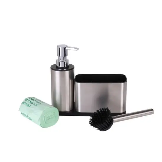 Organize It All Stainless Steel Compost Bin with Bonus Biodegradable Bags, Sink Organizer & Scrub Brush {8}