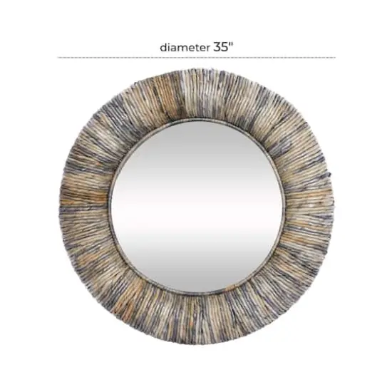 35" Gray Temper Border Coastal Style Round Wall Mirror {8}