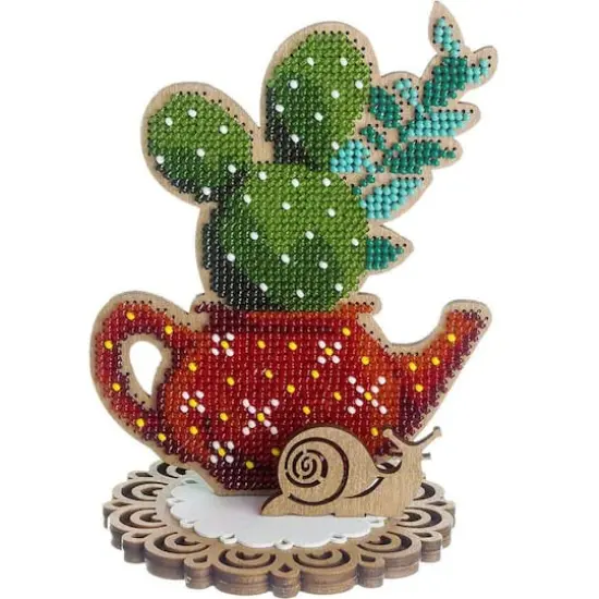 Wonderland Crafts Succulent in Teapot Bead Embroidery on Wood Kit {1}