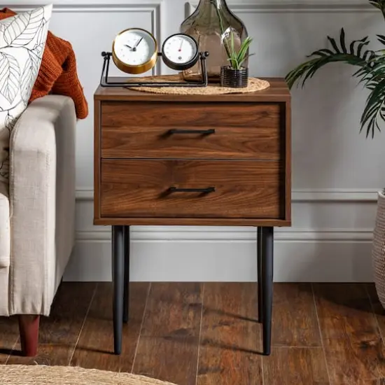 Walker Edison Dark Walnut Modern Nightstand {4}