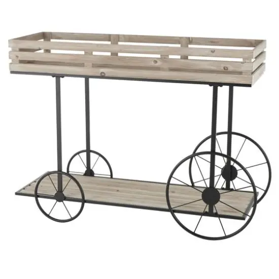 45" Cream Wood Wheelbarrow Shelf Plant Stand {6}