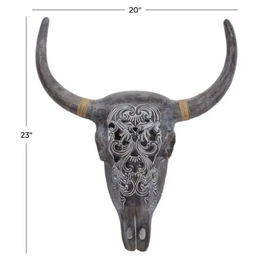 Grey Resin Bohemian Skull Wall Decor 5" x 20" x 23" {6}