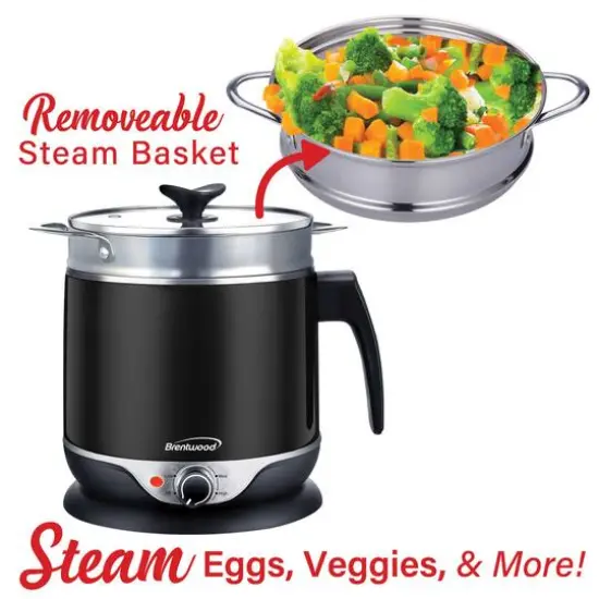 Brentwood 1.9qt. 600-Watt Stainless Steel Cordless Electric Hot Pot Cooker & Food Steamer With Swivel Base {7}