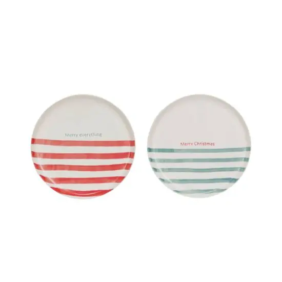 Hello Honey&reg; 8.25" Round Hand-Painted Stoneware Plate with Stripes & Holiday Saying Set {1}