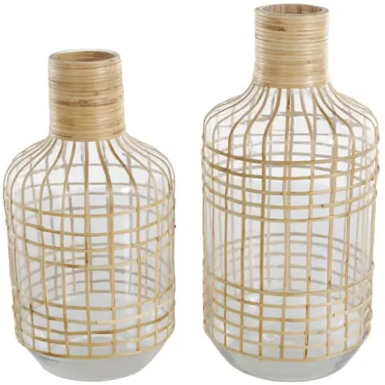 Clear Rattan Grid Wrapped Glass Vase Set {1}