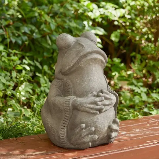 Glitzhome&reg; 16.75" Faux Concrete Zen-Style Frog Garden Statue {6}