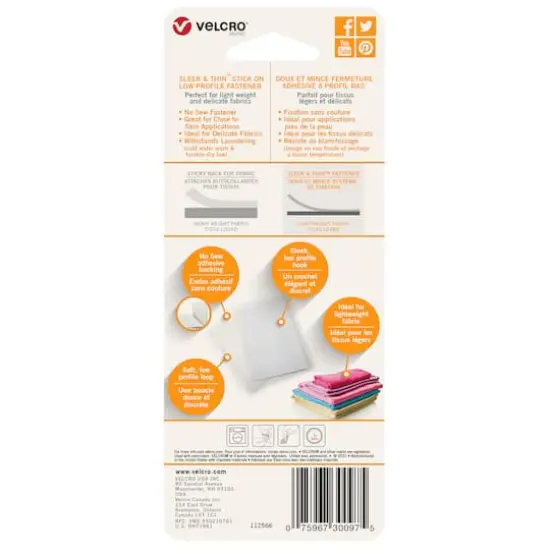 VELCRO&reg; Brand Sleek & Thin&trade; White Stick On Fastener Rectangle {4}