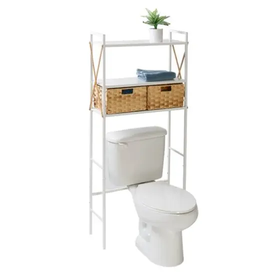 Honey Can Do 3-Tier White Decorative Over-the-Toilet Space Saver with Woven Baskets {17}