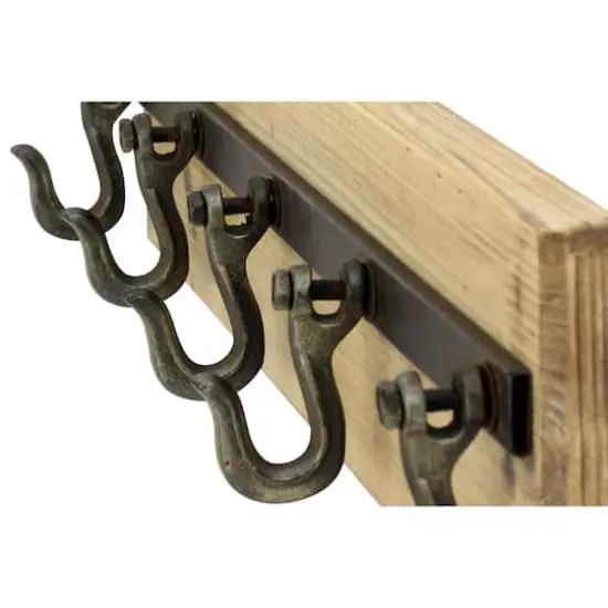 Brown Wood Industrial Wall Hooks, 6" x 24" x 4" {5}