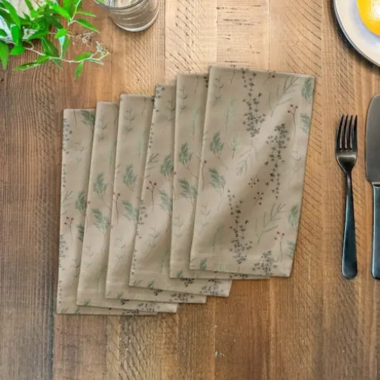 Pine Greenery on Brown Cotton Twill Napkin {4}